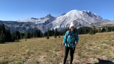Me with my hiking poles at Mt Rainier National Park